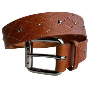 MICHAEL Michael Kors Leather Studded Belt Roller Buckle Diamond Stitching Size S